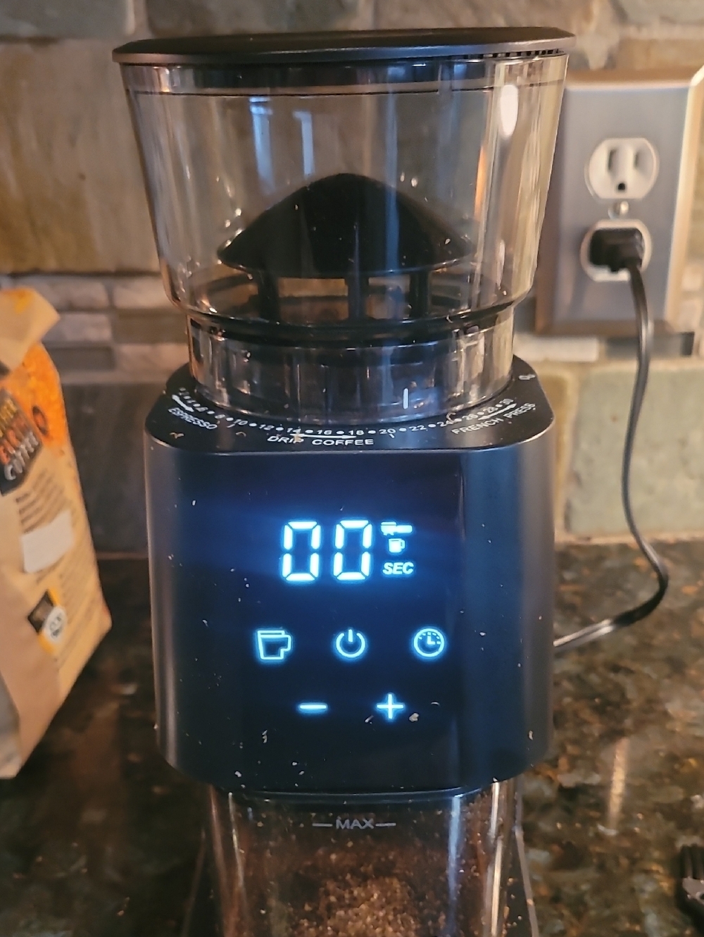 Electric Coffee Grinder in Black with LED Display
